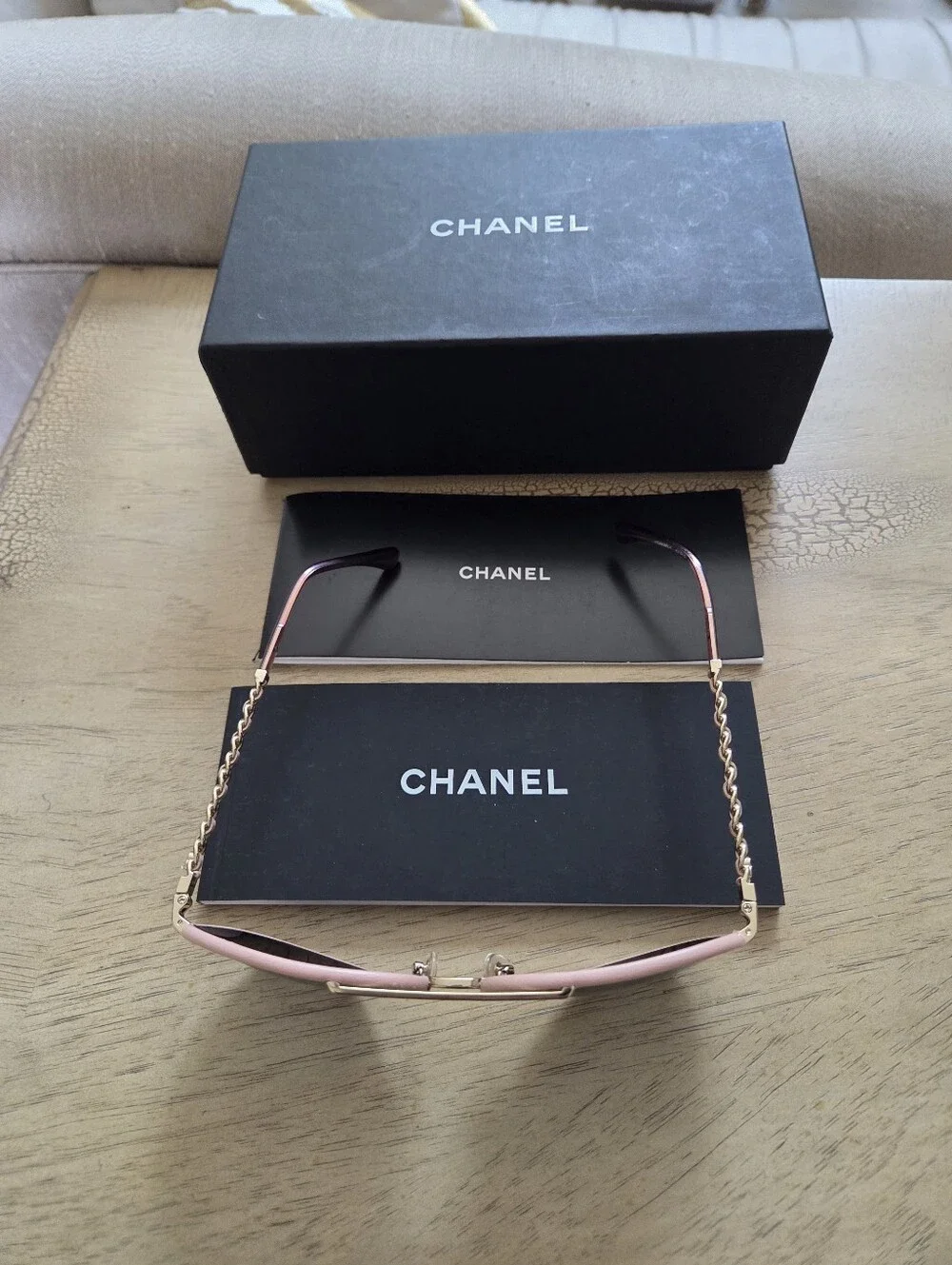 CHANEL 4219-Q Pink and Gold Aviator Sunglasses Box/Booklet